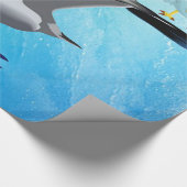 Glanzend wrapppapier, zeegarnaal visgolf cadeaupapier (Hoek)