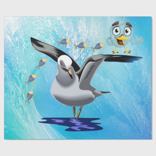 Glanzend wrapppapier, zeegarnaal visgolf cadeaupapier (Vlak)