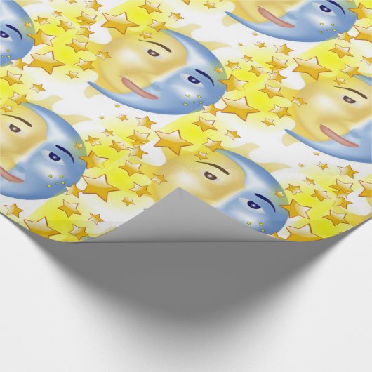 Glanzend wrapppapier, zonnemoongele sterren cadeaupapier (Hoek)
