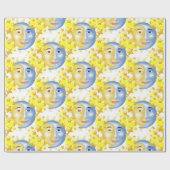 Glanzend wrapppapier, zonnemoongele sterren cadeaupapier (Vlak)
