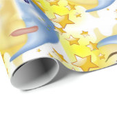 Glanzend wrapppapier, zonnemoongele sterren cadeaupapier (Rol Hoek)