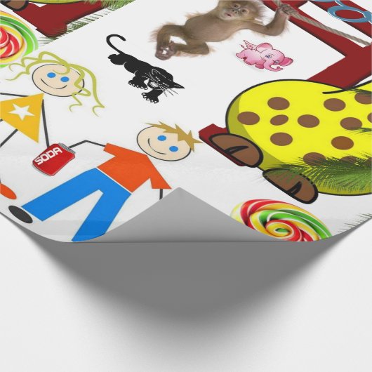 Glanzend wrapppapier, Zoo Giraffe-aap Cadeaupapier (Hoek)