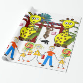 Glanzend wrapppapier, Zoo Giraffe-aap Cadeaupapier (Uitgerold)