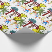 Glanzend wrapppapier, Zoo Monkey-Giraffe Cadeaupapier (Hoek)