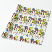 Glanzend wrapppapier, Zoo Monkey-Giraffe Cadeaupapier (Uitgerold)