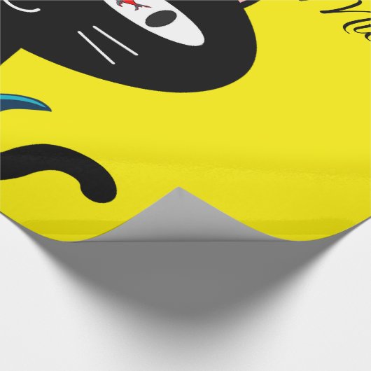 Glanzend wrapppapier, zwarte katvis, geel Bot Cadeaupapier (Hoek)