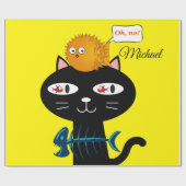 Glanzend wrapppapier, zwarte katvis, geel Bot Cadeaupapier (Vlak)