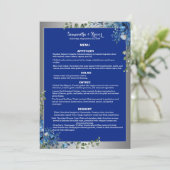 Glanzend Zilver, Blauwe Azuur Droom Diner Menu Kaart (Staand voorkant)