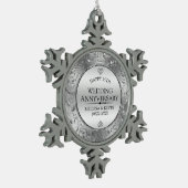 Glanzend zilver bloemig Lijst 25e bruiloft Jubileu Tin Sneeuwvlok Ornament (Links)