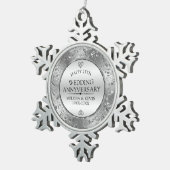 Glanzend zilver bloemig Lijst 25e bruiloft Jubileu Tin Sneeuwvlok Ornament (Rechts)