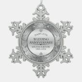 Glanzend zilver bloemig Lijst 25e bruiloft Jubileu Tin Sneeuwvlok Ornament (Voorkant)
