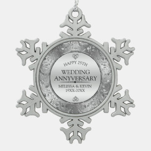 Glanzend zilver bloemig Lijst 25e bruiloft Jubileu Tin Sneeuwvlok Ornament