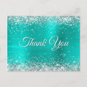 Glanzend Zilver Glitter Turquoise Folie Bedankt Briefkaart (Voorkant)