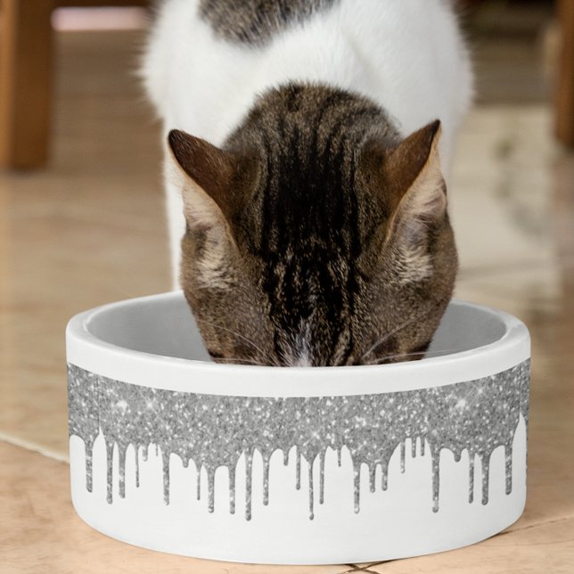 Glanzend Zilver Glitters Glamour Mode Hond Voerbakje (Creator heeft geüpload)