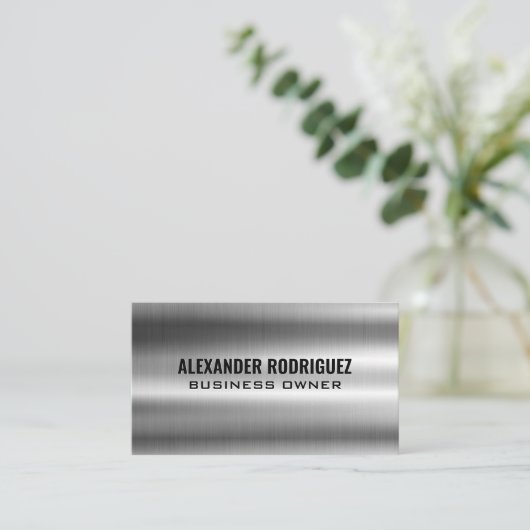 Glanzend zilver metallic visitekaartje (Staand voorkant)