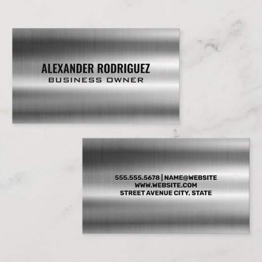 Glanzend zilver metallic visitekaartje (Voorkant / Achterkant)