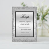 Glanzend Zilver & Zwart 25-jarig huwelijksjubileum RSVP Kaartje (Staand voorkant)