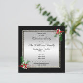 Glanzend Zilver & Zwart, Hoek Decoraties Kerstmis Kaart (Staand voorkant)