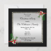 Glanzend Zilver & Zwart, Hoek Decoraties Kerstmis Kaart (Voorkant)