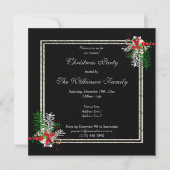 Glanzend Zilver & Zwart, Hoek Decoraties Kerstmis Kaart (Voorkant)