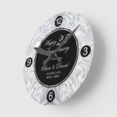 Glanzend zilveren bloemdamast ronde klok (Hoek)