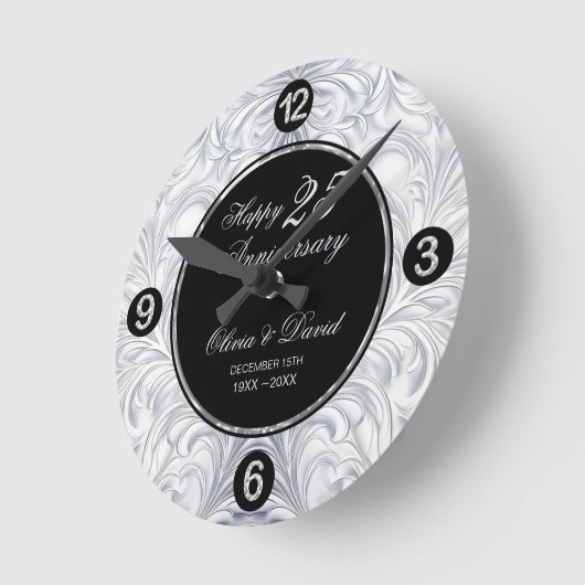 Glanzend zilveren bloemdamast ronde klok (Hoek)