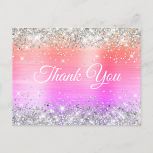 Glanzend Zilveren Glitter Koraal Roze Folie Dank J Briefkaart