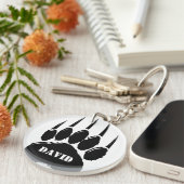 Glanzend Zwart Beer Paw Print Aangepaste naam Sleutelhanger (Voorkant Rechts)