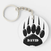 Glanzend Zwart Beer Paw Print Aangepaste naam Sleutelhanger (Voorkant)