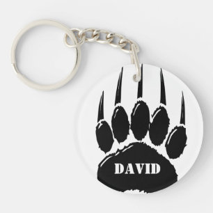 Glanzend Zwart Beer Paw Print Aangepaste naam Sleutelhanger