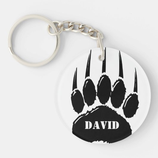 Glanzend Zwart Beer Paw Print Aangepaste naam Sleutelhanger (Voorkant)