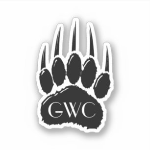 Glanzend zwart Beer Paw Print Monogram Sticker