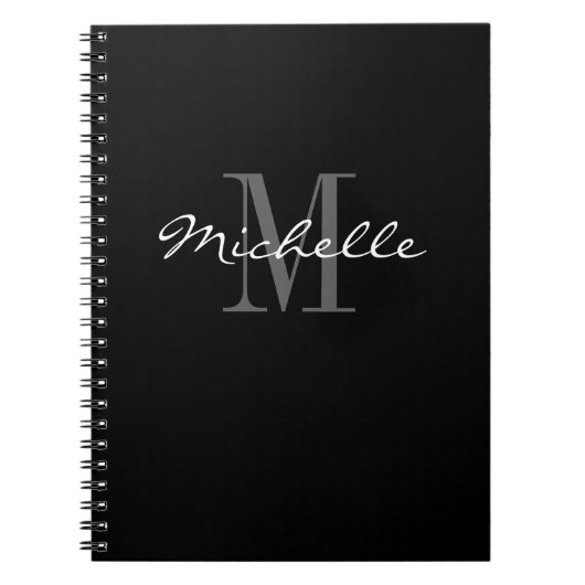 Glanzend zwart en wit monogram spiraal notebook notitieboek (Voorkant)