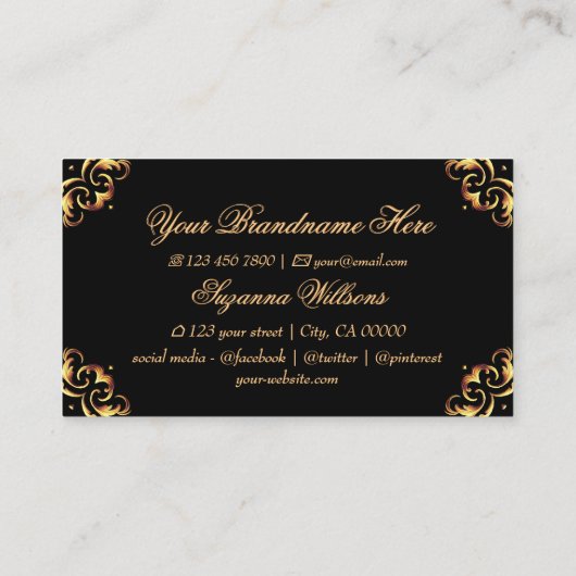 Glanzend zwart goud decor met monogram indrukwekke visitekaartje (Achterkant)