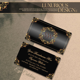 Glanzend zwart goud decor met monogram indrukwekke visitekaartje