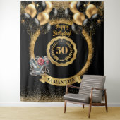 Glanzend Zwart Goud Zilver 50e Verjaardag Achtergr Wandkleed (In situ)