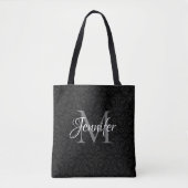 Glanzend zwart grijs en wit monogram tote bag (Voorkant)