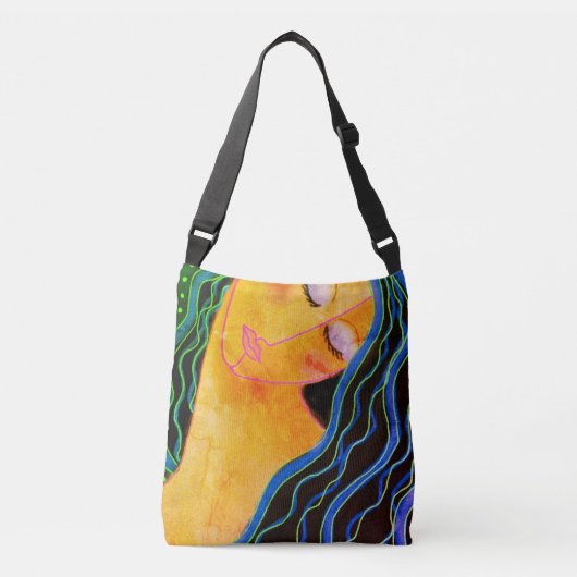 Glanzend Zwart Haar Abstracte Kunst Crossbody Tas (Voorkant)