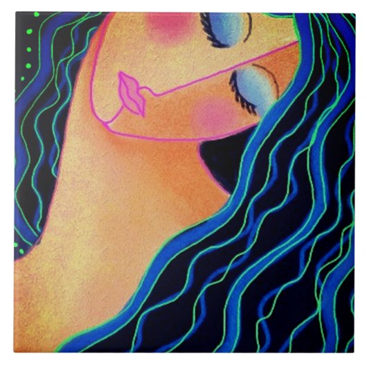 Glanzend zwart haar keramische Tegel Tegeltje (Voorkant)