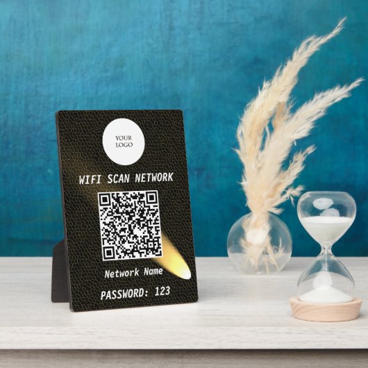 Glanzend Zwart Leren Gratis Wifi Scan & QR Code Fotoplaat (Zijkant)