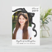 Glanzend zwart lint boog boog boog foto Afstuderen Kaart (Staand voorkant)