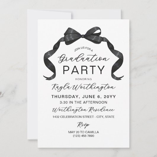 Glanzend zwart lint boog boog boog foto Afstuderen Kaart (Achterkant)