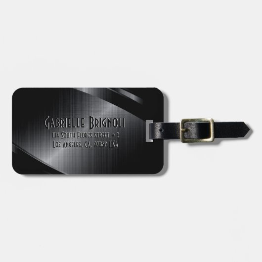 Glanzend zwart metaal geborsteld aluminium look bagagelabel (Voorkant horizontaal)