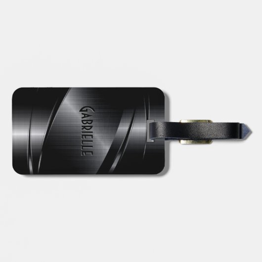 Glanzend zwart metaal geborsteld aluminium look bagagelabel (Achterkant horizontaal)