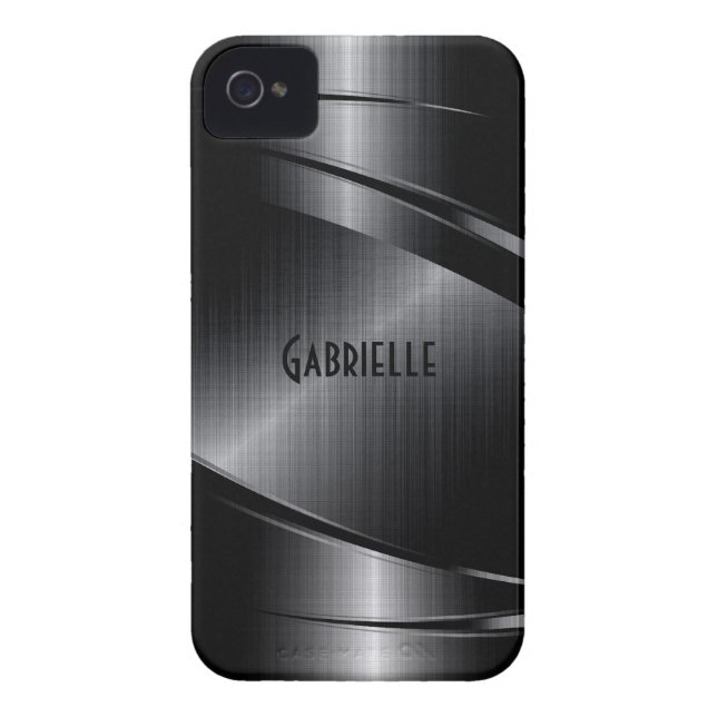 Glanzend zwart ontwerp geborsteld aluminium look Case-Mate iPhone case (Achterkant)