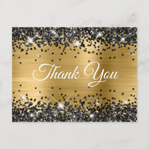 Glanzend Zwarte Glitter Gouden Folie Dank Je Briefkaart