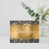 Glanzend Zwarte Glitter Gouden Folie Dank Je Briefkaart (Staand voorkant)