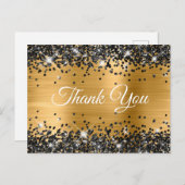 Glanzend Zwarte Glitter Gouden Folie Dank Je Briefkaart (Voorkant / Achterkant)