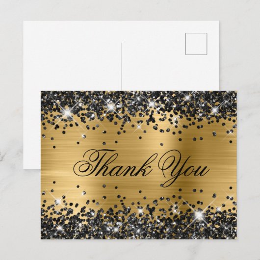 Glanzend Zwarte Glitter Gouden Folie Fancy Bedankt Briefkaart (Voorkant / Achterkant)