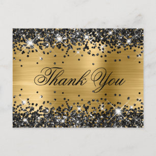 Glanzend Zwarte Glitter Gouden Folie Fancy Dank Je Briefkaart